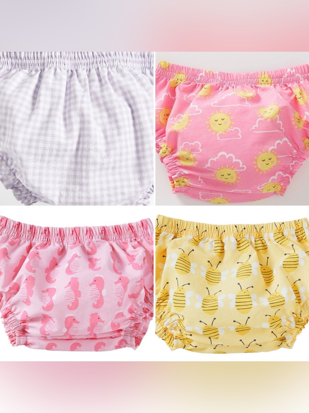 4 Pottery Barn Baby Diaper Covers 3-6 Month Bumble Bee Seahorse Sun Gingham NWT